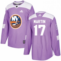 Mens Adidas New York Islanders 17 Matt Martin Authentic Purple Fights Cancer Practice NHL Jersey 