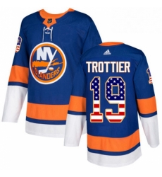 Mens Adidas New York Islanders 19 Bryan Trottier Authentic Royal Blue USA Flag Fashion NHL Jersey 