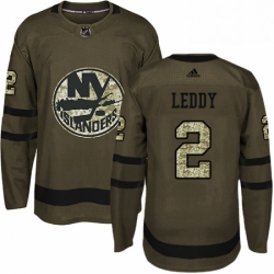 Mens Adidas New York Islanders 2 Nick Leddy Authentic Green Salute to Service NHL Jersey 
