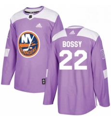 Mens Adidas New York Islanders 22 Mike Bossy Authentic Purple Fights Cancer Practice NHL Jersey 