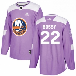Mens Adidas New York Islanders 22 Mike Bossy Authentic Purple Fights Cancer Practice NHL Jersey 