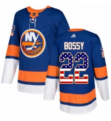 Mens Adidas New York Islanders 22 Mike Bossy Authentic Royal Blue USA Flag Fashion NHL Jersey 