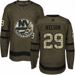 Mens Adidas New York Islanders 29 Brock Nelson Premier Green Salute to Service NHL Jersey 