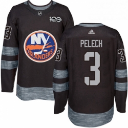 Mens Adidas New York Islanders 3 Adam Pelech Authentic Black 1917 2017 100th Anniversary NHL Jersey 