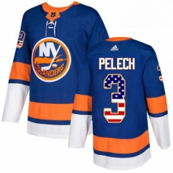 Mens Adidas New York Islanders 3 Adam Pelech Authentic Royal Blue USA Flag Fashion NHL Jersey 