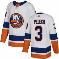 Mens Adidas New York Islanders 3 Adam Pelech Authentic White Away NHL Jersey 