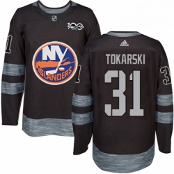 Mens Adidas New York Islanders 31 Dustin Tokarski Authentic Black 1917 2017 100th Anniversary NHL Jersey 
