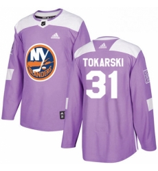 Mens Adidas New York Islanders 31 Dustin Tokarski Authentic Purple Fights Cancer Practice NHL Jersey 
