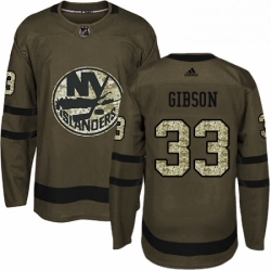 Mens Adidas New York Islanders 33 Christopher Gibson Authentic Green Salute to Service NHL Jersey 