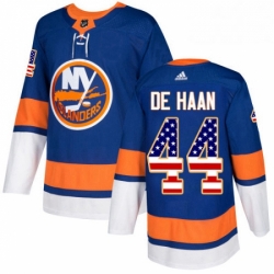 Mens Adidas New York Islanders 44 Calvin de Haan Authentic Royal Blue USA Flag Fashion NHL Jersey 