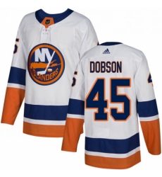 Mens Adidas New York Islanders 45 Noah Dobson Authentic White Away NHL Jersey 