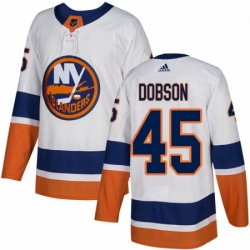 Mens Adidas New York Islanders 45 Noah Dobson Authentic White Away NHL Jersey 