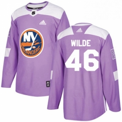 Mens Adidas New York Islanders 46 Bode Wilde Authentic Purple Fights Cancer Practice NHL Jersey 