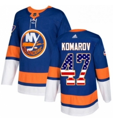 Mens Adidas New York Islanders 47 Leo Komarov Authentic Royal Blue USA Flag Fashion NHL Jersey 