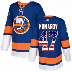 Mens Adidas New York Islanders 47 Leo Komarov Authentic Royal Blue USA Flag Fashion NHL Jersey 