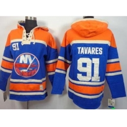 New York Islanders #91 John Tavares Blue Stitched NHL Sawyer Hooded Sweatshirt