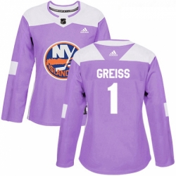 Womens Adidas New York Islanders 1 Thomas Greiss Authentic Purple Fights Cancer Practice NHL Jersey 