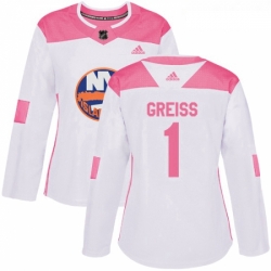 Womens Adidas New York Islanders 1 Thomas Greiss Authentic WhitePink Fashion NHL Jersey 