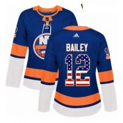 Womens Adidas New York Islanders 12 Josh Bailey Authentic Royal Blue USA Flag Fashion NHL Jersey 