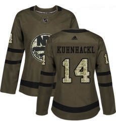 Womens Adidas New York Islanders 14 Tom Kuhnhackl Authentic Green Salute to Service NHL Jersey 