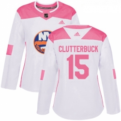 Womens Adidas New York Islanders 15 Cal Clutterbuck Authentic WhitePink Fashion NHL Jersey 