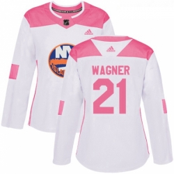 Womens Adidas New York Islanders 21 Chris Wagner Authentic White Pink Fashion NHL Jersey 