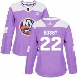 Womens Adidas New York Islanders 22 Mike Bossy Authentic Purple Fights Cancer Practice NHL Jersey 