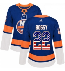 Womens Adidas New York Islanders 22 Mike Bossy Authentic Royal Blue USA Flag Fashion NHL Jersey 