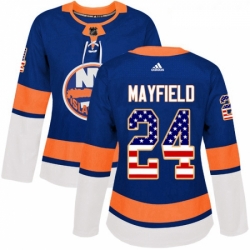 Womens Adidas New York Islanders 24 Scott Mayfield Authentic Royal Blue USA Flag Fashion NHL Jersey 