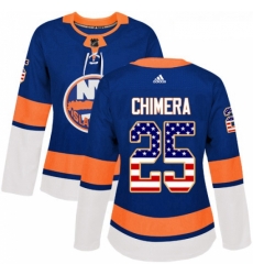 Womens Adidas New York Islanders 25 Jason Chimera Authentic Royal Blue USA Flag Fashion NHL Jersey 