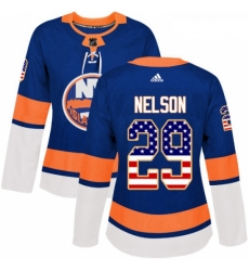 Womens Adidas New York Islanders 29 Brock Nelson Authentic Royal Blue USA Flag Fashion NHL Jersey 