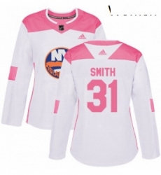 Womens Adidas New York Islanders 31 Billy Smith Authentic WhitePink Fashion NHL Jersey 