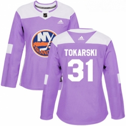Womens Adidas New York Islanders 31 Dustin Tokarski Authentic Purple Fights Cancer Practice NHL Jersey 