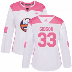 Womens Adidas New York Islanders 33 Christopher Gibson Authentic WhitePink Fashion NHL Jersey 