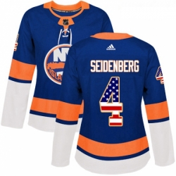 Womens Adidas New York Islanders 4 Dennis Seidenberg Authentic Royal Blue USA Flag Fashion NHL Jersey 