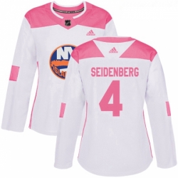 Womens Adidas New York Islanders 4 Dennis Seidenberg Authentic WhitePink Fashion NHL Jersey 
