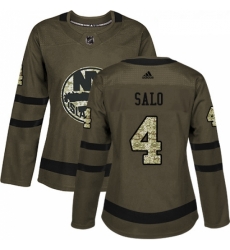 Womens Adidas New York Islanders 4 Robin Salo Authentic Green Salute to Service NHL Jersey 