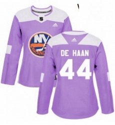 Womens Adidas New York Islanders 44 Calvin de Haan Authentic Purple Fights Cancer Practice NHL Jersey 