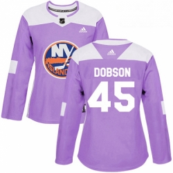 Womens Adidas New York Islanders 45 Noah Dobson Authentic Purple Fights Cancer Practice NHL Jersey 