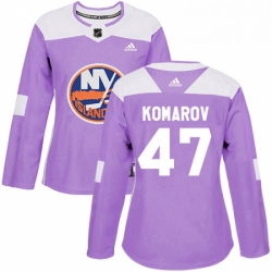 Womens Adidas New York Islanders 47 Leo Komarov Authentic Purple Fights Cancer Practice NHL Jersey 