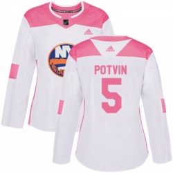 Womens Adidas New York Islanders 5 Denis Potvin Authentic WhitePink Fashion NHL Jersey 