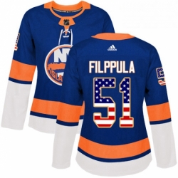 Womens Adidas New York Islanders 51 Valtteri Filppula Authentic Royal Blue USA Flag Fashion NHL Jersey 