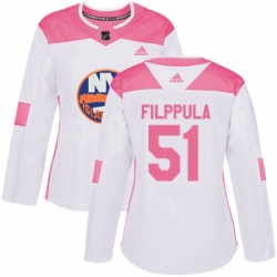 Womens Adidas New York Islanders 51 Valtteri Filppula Authentic White Pink Fashion NHL Jersey 