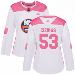 Womens Adidas New York Islanders 53 Casey Cizikas Authentic WhitePink Fashion NHL Jersey 