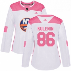 Womens Adidas New York Islanders 86 Nikolay Kulemin Authentic WhitePink Fashion NHL Jersey 