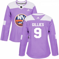 Womens Adidas New York Islanders 9 Clark Gillies Authentic Purple Fights Cancer Practice NHL Jersey 