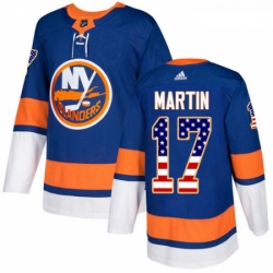 Youth Adidas New York Islanders 17 Matt Martin Authentic Royal Blue USA Flag Fashion NHL Jersey 