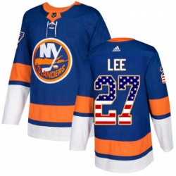 Youth Adidas New York Islanders 27 Anders Lee Authentic Royal Blue USA Flag Fashion NHL Jersey 