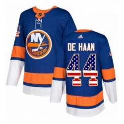 Youth Adidas New York Islanders 44 Calvin de Haan Authentic Royal Blue USA Flag Fashion NHL Jersey 