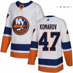 Youth Adidas New York Islanders 47 Leo Komarov Authentic White Away NHL Jersey 